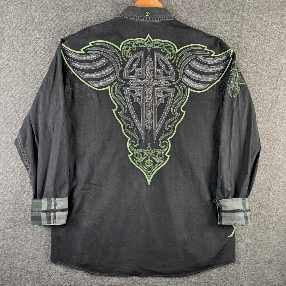 Roar Signature Shirt Men Large Embroidered Cross Gothic Y2K Biker Tribal